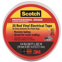 Scotch 10810-DL-2W Red Electrical Tape, 66 ft L, 3/4 in W, PVC Backing