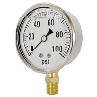 Valley Industries CS-2141GXB100 Liquid Filled Pressure Gauge, Stainless Steel