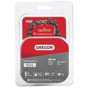 Oregon R34 Chainsaw Chain, 8 in L Bar, 0.043 Gauge, 3/8 in Pitch, 34-Link