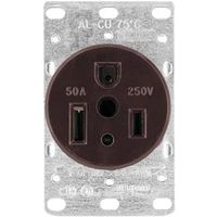 Eaton Cooper Wiring 1254-BOX Power Receptacle, 2-Pole, 250V, 50A, NEMA 6-50R, Black