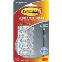 Command Cord Clip, Plastic, Transparent, 4 Clips (17017CLR)