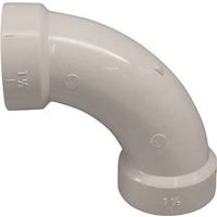 Canplas 1-1/2" Long Sweep Pipe Elbow, 90° Angle, PVC, Hub, White (Model 192276)