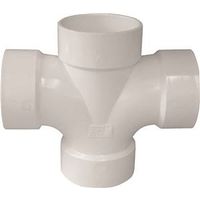 Canplas Double Sanitary Pipe Tee, 3" x 1-1/2", Hub, PVC, White
