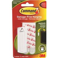 Command Picture Hanger, 5 lb Capacity, Plastic, White, Adhesive Strip, 3" L x 1" W x 1/16" H, 1 Pack