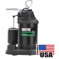 Wayne Sump Pump, 1-Phase, 9.5 A, 120 V, 0.33 hp, 1.5 in Outlet, 15 ft Max Head, 3750 gph, Thermoplastic