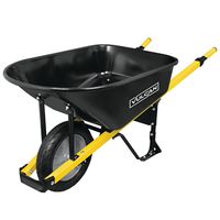 Vulcan 34472 Contractor Wheelbarrow, 6 Cu-Ft Volume, Steel Tray, 1-Wheel, Flat Free Wheel