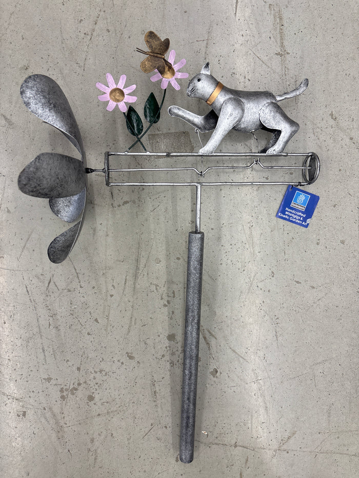 Grey Cat Whirligig Garden Ornament