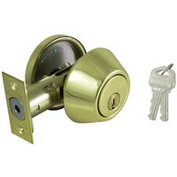 ProSource Deadbolt, Grade 3, Polished Brass, 2-3/8" to 2-3/4" Backset, KW1 Keyway