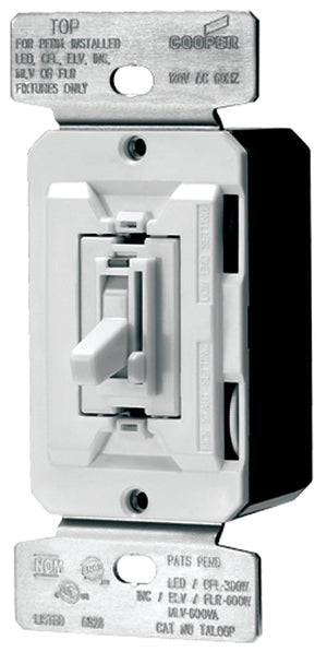 Eaton Wiring Devices AL Series TUL06P-C2-KB-L Toggle Dimmer, 120 V, 300 W, CFL, LED Lamp, 3-Way
