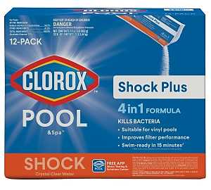 Clorox POOL & Spa Shock Plus 32612CLX Series Pool Chemical, 1 lb Bag, Solid, Chlorine, White, 12/PK
