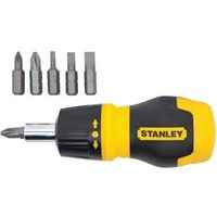 STANLEY 66-358 Ratcheting Screwdriver, 5-in-1 Drive, 4-1/2 in OAL, Rubber Ergonomic Handle