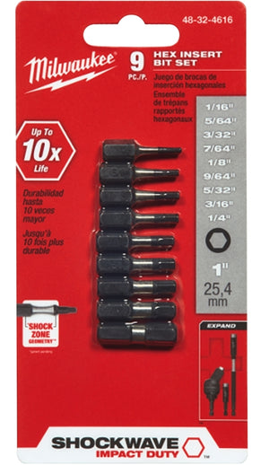 Milwaukee SHOCKWAVE Impact Duty 48-32-4616 Insert Bit Set, 9-Piece, All-Purpose, Steel