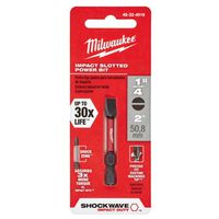 Milwaukee SHOCKWAVE Power Bit, #10, 1/4 in Drive, Slotted, 1/4 in Shank, 2 in L, Steel