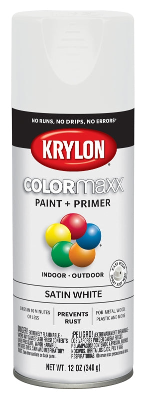Krylon K05577007 Enamel Spray Paint, Satin White, 12 oz Can, 25 sq-ft Coverage Area