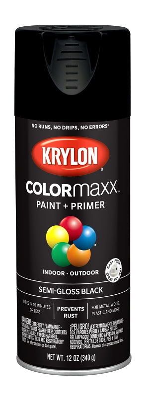 Krylon K05579007 Enamel Spray Paint, 12 oz Can, Semi-Gloss, Black