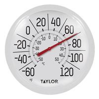 Taylor Thermometer, 8.5 in Display, -60 to 120°F, -50 to 50°C, Plastic White Casing