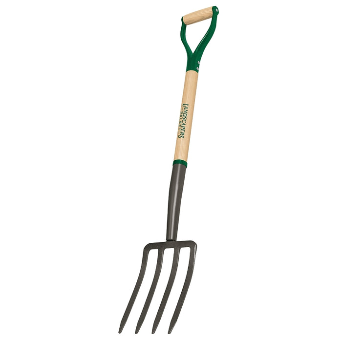 Landscapers Select 34619 Garden Spading Fork, 4-Tine, Steel Tine, Gray, Wood Handle, 30 in L