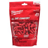 Milwaukee 48-73-3005 Ear Plugs, Tapered Foam, 32 dB NRR, Red, Includes 100 Pairs