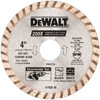 DEWALT DW4724 Series Circular Blade, Turbo Blade, 4 in Dia, 7/8 in Arbor, Diamond Cutting Edge