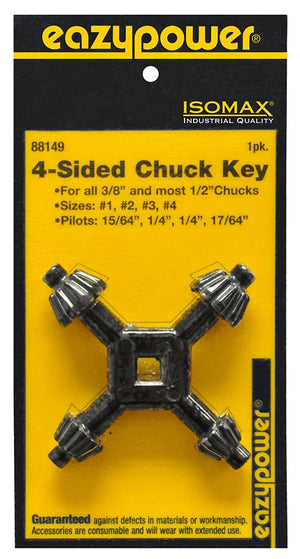 Eazypower 88149 4-Way Chuck Key, #1, #2, #3, #4 Chuck Key, 1/4, 15/64, 17/64 in Pilot