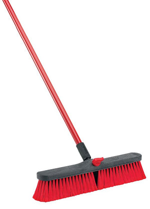 Libman 804 Push Broom, 58-3/4 in L, PET Bristle, Threaded Steel Handle, Red