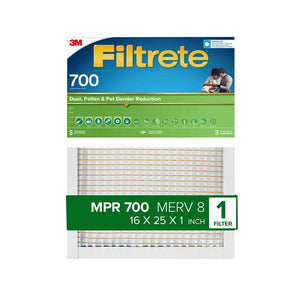 Filtrete 701-4 Pleated Air Filter, 25 in L x 16 in W, 8 MERV, 700 MPR, Fiberglass Frame