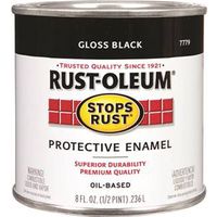 Rust-Oleum Stops Rust Enamel Paint, Oil, Gloss, Black, 0.5 Pt, Can, 50 to 90 Sq-Ft Coverage Area