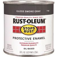 Rust-Oleum Stops Rust Enamel Paint, Oil, Gloss, Smoke Gray, 0.5 Pt, 50 to 90 Sq-Ft Coverage