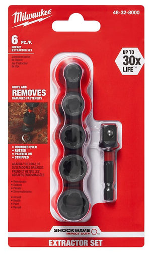 Milwaukee SHOCKWAVE Series Impact Extractor Set, 6-Piece, Steel, 3/8 in Socket Depth (48-32-8000)