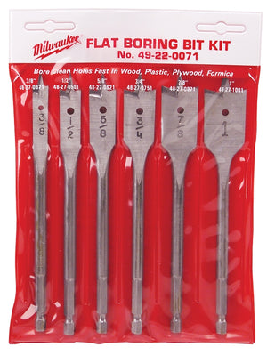 Milwaukee Boring Bit Set, Universal, 6-Piece, Carbon Steel (49-22-0071)