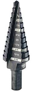 Milwaukee Step Drill Bit, 3/16" to 7/8" Diameter, 2-61/64" OAL, 2-Flute, 3/8" Shank (48-89-9204)