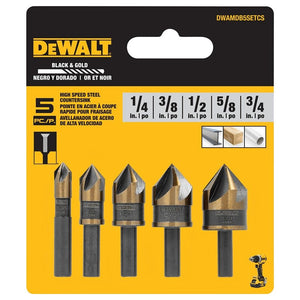 DEWALT DWAMDB5SETCS Countersink Bit Set, Round Dia Shank, 5-Flute, HSS