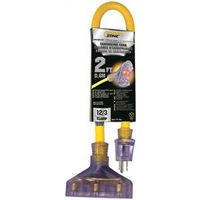 PowerZone ORADL611802 Contractor Extension Cord, 12 AWG, 2 ft, 125 V, Yellow CORD EXT 3TAP LT 12/3X2