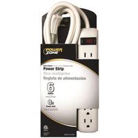 PowerZone OR801115 Power Outlet Strip, Right Angle Plug, 6 Socket, 15 A, 8FT Cord