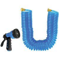 Landscapers Select GT-445030 Coil Hose and Nozzle Set, 50 ft L, PVC, Blue