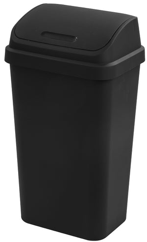 Sterilite 10899004 Waste Basket, 13 gal, Plastic, Black, Swing-Top Lid