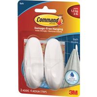Command Designer Hooks, 3-1/8" L x 1-1/8" W x 1-1/8" H, 2 Hooks, 3 lb Capacity, Plastic