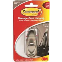 Command Classic Series Decorative Hook, 3 lb Capacity, Metal, Brushed Nickel, 1 Hook