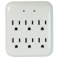 PowerZone OR802115 Surge Protector Tap, 125V, 15A, 6-Outlet, 900 Joules Energy, White Swiv Wall Tap