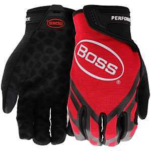 Boss Utility B52201-XL Gloves, Men's, XL, 8-3/8 to 8-3/4 in L, Reinforced Thumb, Hook and Loop, Slip-On Cuff, Red