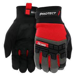 Boss Protect B52344-XL Work Gloves, XL, 8-3/8 to 8-3/4 in L, Reinforced Thumb, Hook and Loop, Slip-On Cuff, Gray