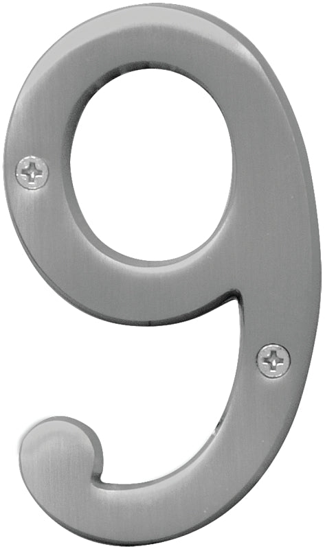 Hy-Ko Prestige Series BR-43SN/9 House Number 9, 4 In H, Nickel, Solid Brass