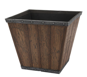 Landscapers Select S17050410-01-B Square Barn Planter, 8-1/2 in H, 10 in W, Square, High-Density Resin, Brown, Brown