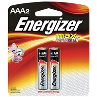 Energizer E92BP-2 Alkaline AAA Battery, 1.5V, 1250 mAh, 2-Pack