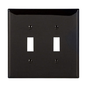 Eaton Toggle Wallplate, 4.87 in L, 4.94 in W, 2-Gang, Polycarbonate, Black, Gloss (PJ2BK)