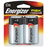 Energizer E95BP-2 Battery, 1.5V D Battery, Alkaline, Manganese Dioxide, Zinc, 2 Pack
