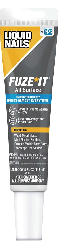 Liquid Nails Fuze*It Ln-2000W All Surface Adhesive, White, 5 oz Squeeze Tube