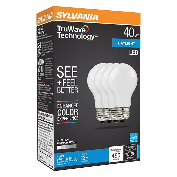 Sylvania 40669 LED Bulb, 5.5W, A19, E26 Base, Dimmable, Daylight, 5000K Color Temp
