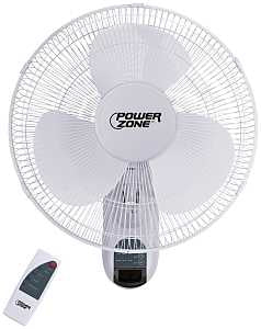 PowerZone FTW-40 Wall-Mount Fan, 16" Blade, 3 Blades, 3 Speeds, 120V, White