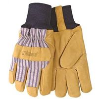 Heatkeep Men's Protective Gloves, Large, Wing Thumb, Knit Wrist Cuff, Blue/Tan